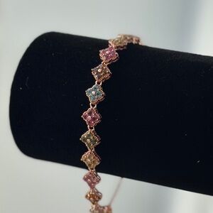 Lucky multicolor natural tourmaline bracelet 18k rose gold over sterling silver